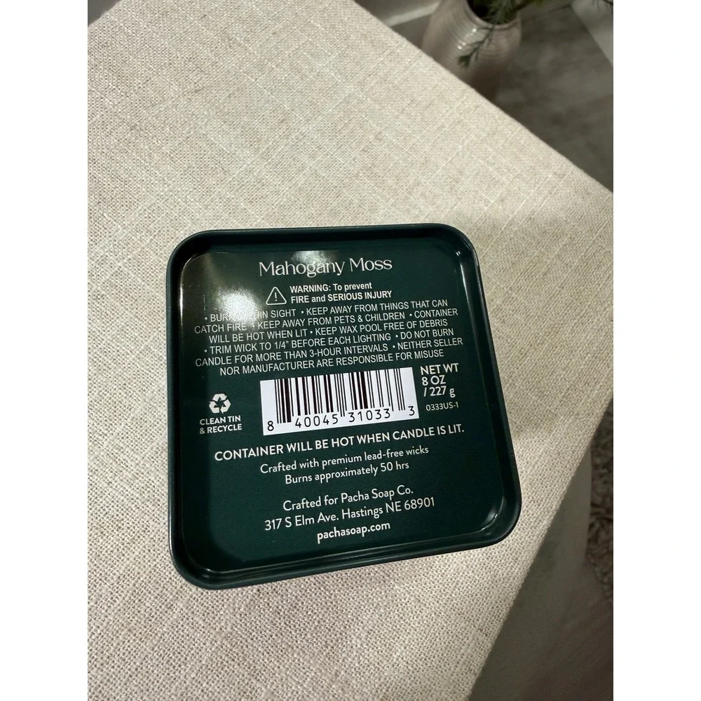 Pacha Soap Co Mahogany Moss Limited Edition tin 8oz Soy Coconut Wax granola girl